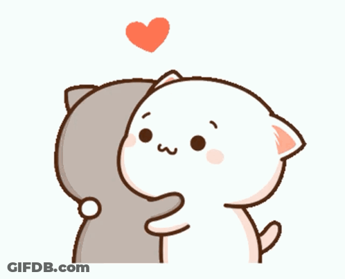 A Couple Of Cartoon Cats Hugging Each Other With A Heart Above Them . GIF