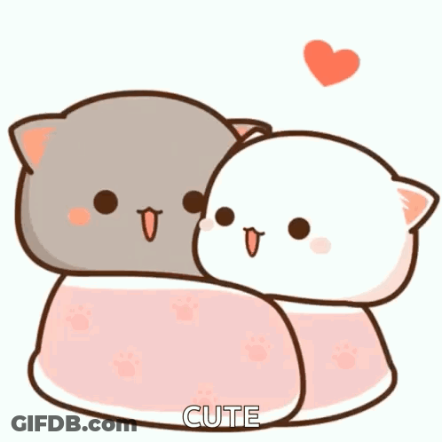 A Couple Of Cartoon Cats Hugging Each Other With A Heart Flying In The Background . GIF