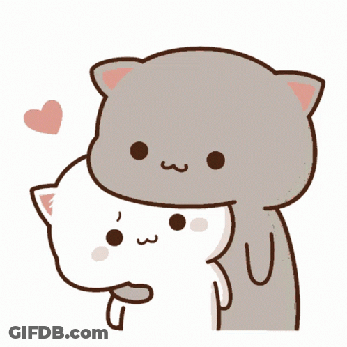 A Couple Of Cartoon Cats Hugging Each Other With A Heart In The Background GIF