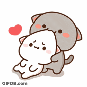 A Couple Of Cartoon Cats Hugging Each Other With A Heart In The Background GIF