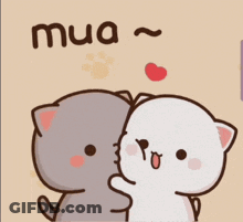 Cartoon Cats Hugging With Mua Text GIF
