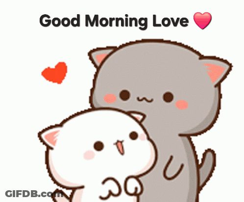 A Couple Of Cartoon Cats Hugging Each Other With The Words Good Morning Love Below Them GIF