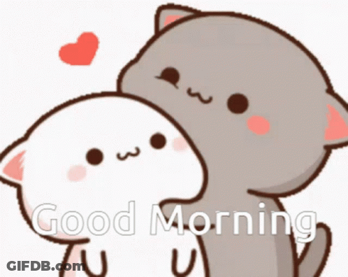 A Couple Of Cartoon Cats Hugging Each Other With The Words Good Morning Written On The Bottom GIF