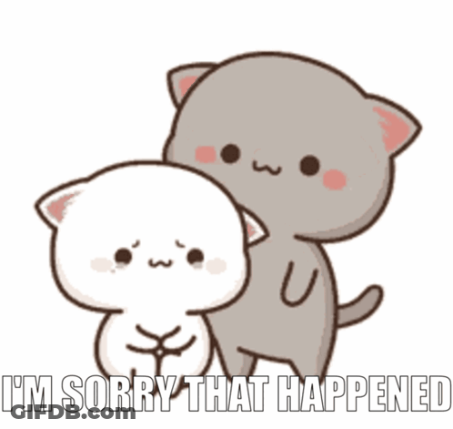 A Couple Of Cartoon Cats Hugging Each Other With The Words I 'M Sorry That Happened Below Them GIF