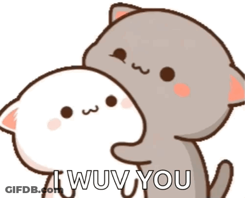 A Couple Of Cartoon Cats Hugging Each Other With The Words I Wuv You Written On The Bottom . GIF