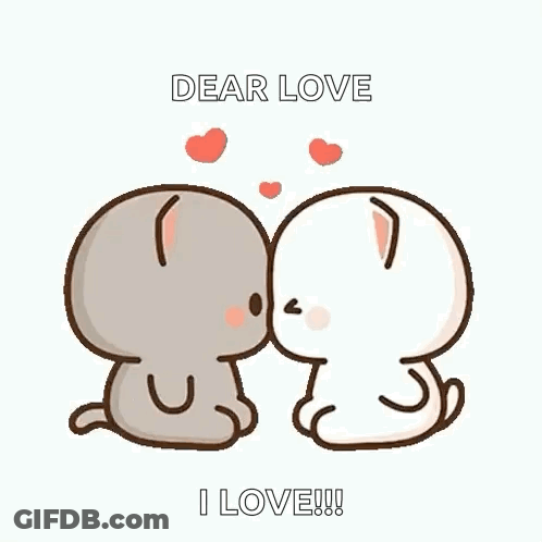 Kissing Cartoon Cats With Hearts GIF