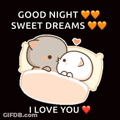 A Couple Of Cartoon Cats Laying In Bed With The Words Good Night Sweet Dreams I Love You GIF
