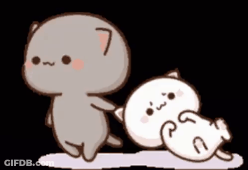 A Couple Of Cartoon Cats Standing Next To Each Other . GIF