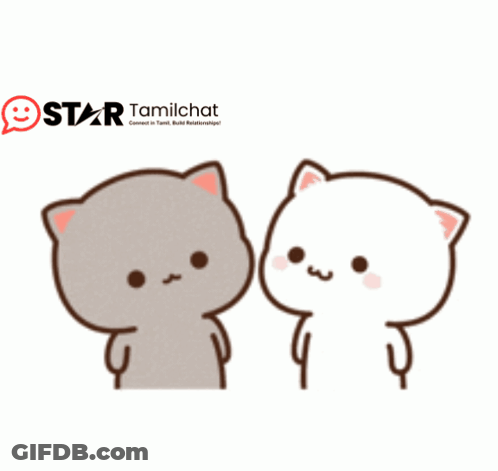 A Couple Of Cartoon Cats Standing Next To Each Other With A Heart Above Them That Says Star Tamilchat GIF