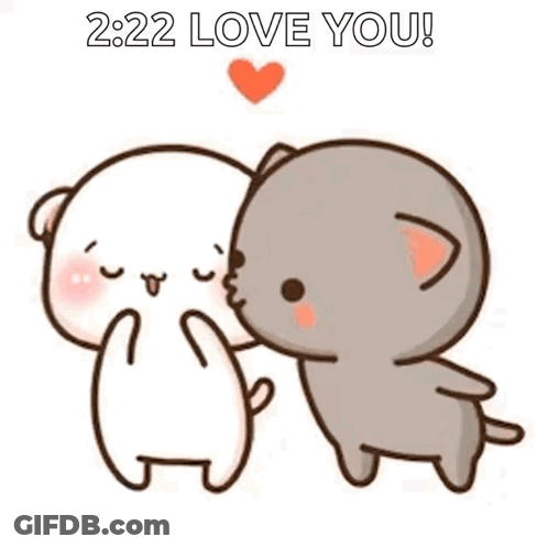 A Couple Of Cartoon Cats Standing Next To Each Other With A Heart Between Them . GIF