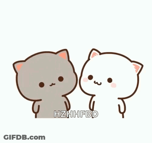 A Couple Of Cartoon Cats Standing Next To Each Other With A Heart In The Air . GIF