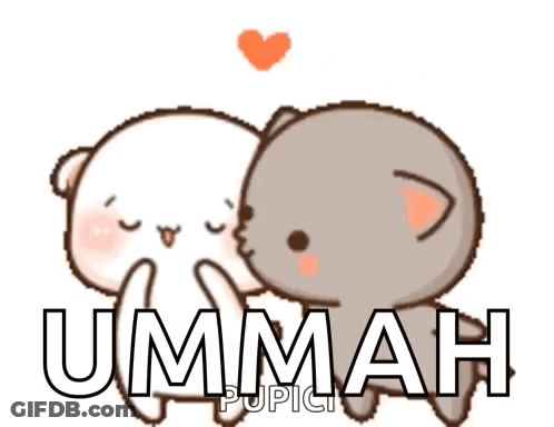 A Couple Of Cartoon Cats Standing Next To Each Other With The Word Ummah On The Bottom . GIF
