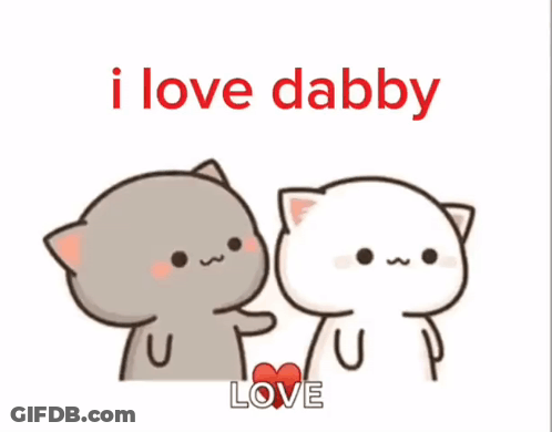 A Couple Of Cartoon Cats Standing Next To Each Other With The Words " I Love Dabby Love " Above Them GIF