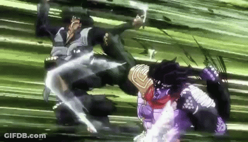 A Couple Of Cartoon Characters Are Fighting Each Other On A Green Field . GIF