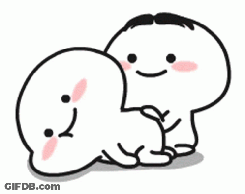 A Couple Of Cartoon Characters Are Hugging Each Other And One Of Them Has A Smile On His Face . GIF