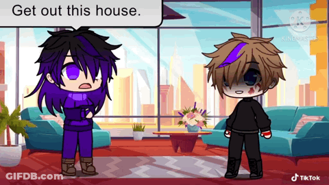 A Couple Of Cartoon Characters Are Standing In A Living Room Talking To Each Other . GIF