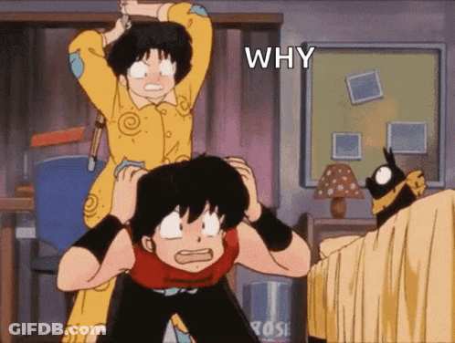 A Couple Of Cartoon Characters Are Standing Next To Each Other And One Of Them Is Holding Another Person 'S Head And Say GIF