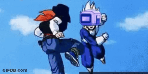 A Couple Of Cartoon Characters Are Standing Next To Each Other On Top Of A Building . GIF