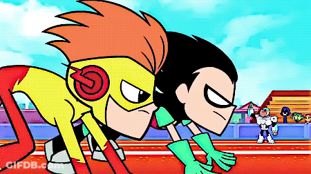 A Couple Of Cartoon Characters Getting Ready To Run On A Track GIF