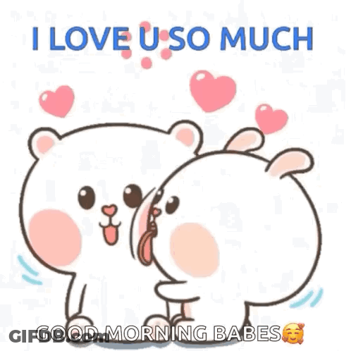 A Couple Of Cartoon Characters Kissing Each Other And Saying `` I Love U So Much `` . GIF