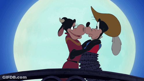 A Couple Of Cartoon Characters Kissing In Front Of A Moon GIF