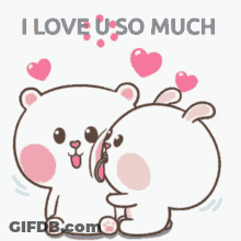 A Couple Of Cartoon Characters Kissing With The Words I Love U So Much GIF