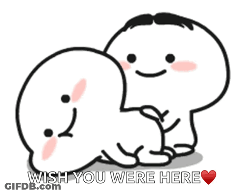 A Couple Of Cartoon Characters Laying Next To Each Other With The Words Wish You Were Here Above Them GIF