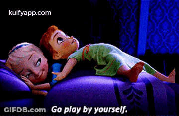 A Couple Of Cartoon Characters Laying On A Bed . GIF