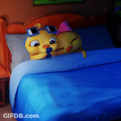 A Couple Of Cartoon Characters Laying On A Bed With One Wearing Sunglasses GIF