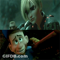 A Couple Of Cartoon Characters One Of Which Is A Man Holding A Wrench GIF