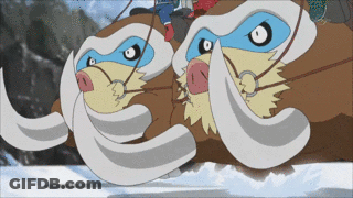 A Couple Of Cartoon Characters Riding On A Sleigh GIF