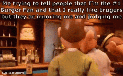 A Couple Of Cartoon Characters Standing Next To Each Other In A Bar Talking To Each Other . GIF
