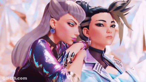 A Couple Of Cartoon Characters Standing Next To Each Other Looking At The Camera GIF