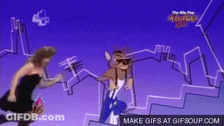 A Couple Of Cartoon Characters Standing Next To Each Other GIF
