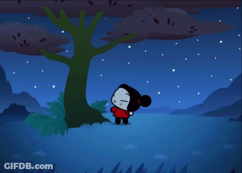 A Couple Of Cartoon Characters Standing Next To Each Other With A Blue Background GIF