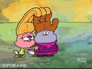 A Couple Of Cartoon Characters Standing Next To Each Other With Cn On The Bottom Right GIF
