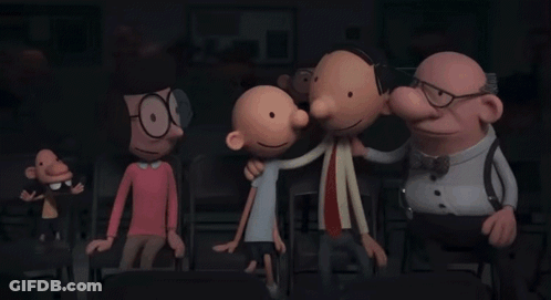 A Couple Of Cartoon Characters Standing Next To Each Other With One Wearing Glasses GIF