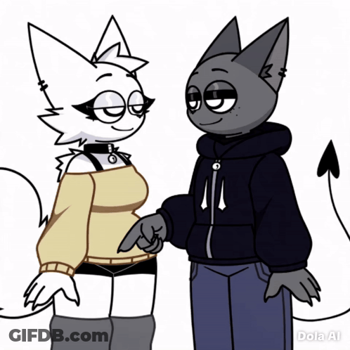 A Couple Of Cartoon Characters Standing Next To Each Other With The Name Dola Ai On The Bottom Right GIF