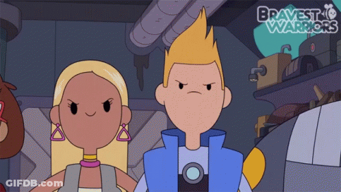 A Couple Of Cartoon Characters Standing Next To Each Other With The Words Bravest Warriors In The Corner GIF
