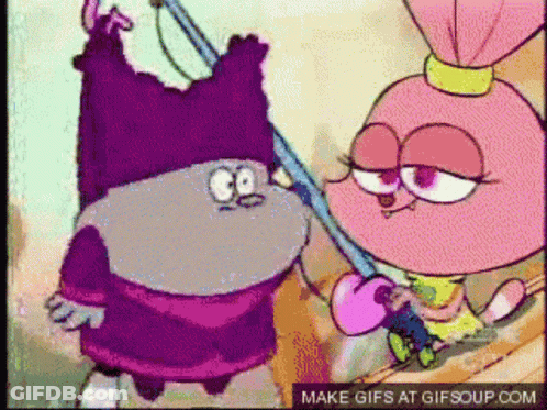 A Couple Of Cartoon Characters Standing Next To Each Other With The Words Make Gifs At Gifsoup.com Written On The Bottom GIF
