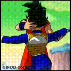 A Couple Of Cartoon Characters Standing Next To Each Other With Their Arms Outstretched GIF