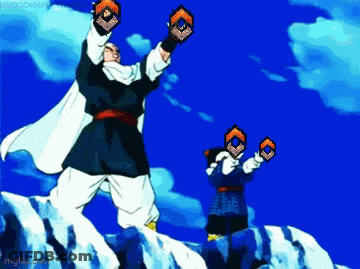 A Couple Of Cartoon Characters Standing On Top Of A Mountain GIF