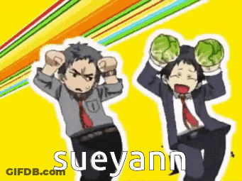 A Couple Of Cartoon Characters With The Name Sueyann On The Bottom GIF