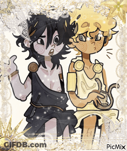 A Couple Of Cartoon Characters With The Word Picmix On The Bottom GIF