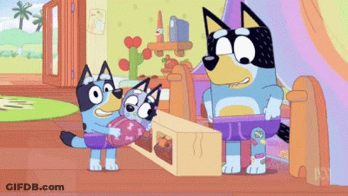 A Couple Of Cartoon Dogs Standing Next To Each Other GIF