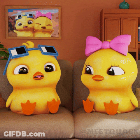 A Couple Of Cartoon Ducks Are Sitting On A Couch GIF