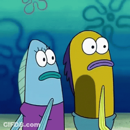 A Couple Of Cartoon Fish Standing Next To Each Other With A Flower In The Background GIF