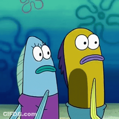 A Couple Of Cartoon Fish Standing Next To Each Other With A Flower In The Background GIF