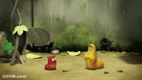 A Couple Of Cartoon Worms Standing Next To Each Other GIF