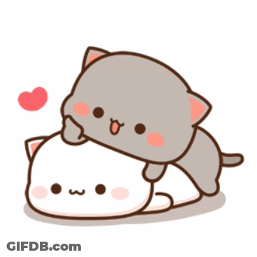 A Couple Of Cats Are Laying On Top Of Each Other With A Heart In The Background . GIF